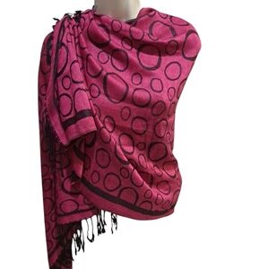 Bold Pink Scarf with Circular Pattern and Elegant Fringe